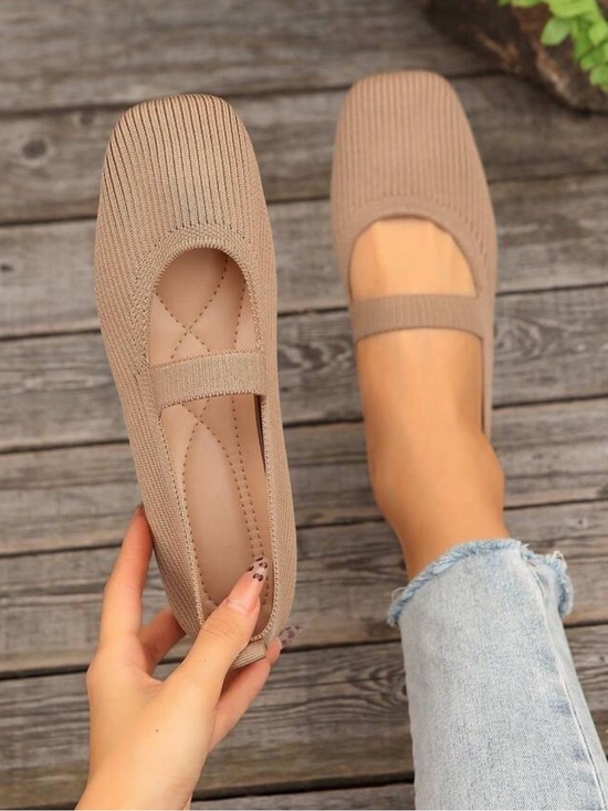 Shoes - Khaki Knit Mary Jane Flats - Women